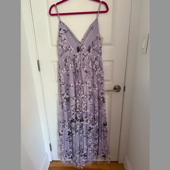 MONIQUE LHUILLIER Floral-design Embroidered Tulle Maxi Dress In Lilac - Picture 2 of 4